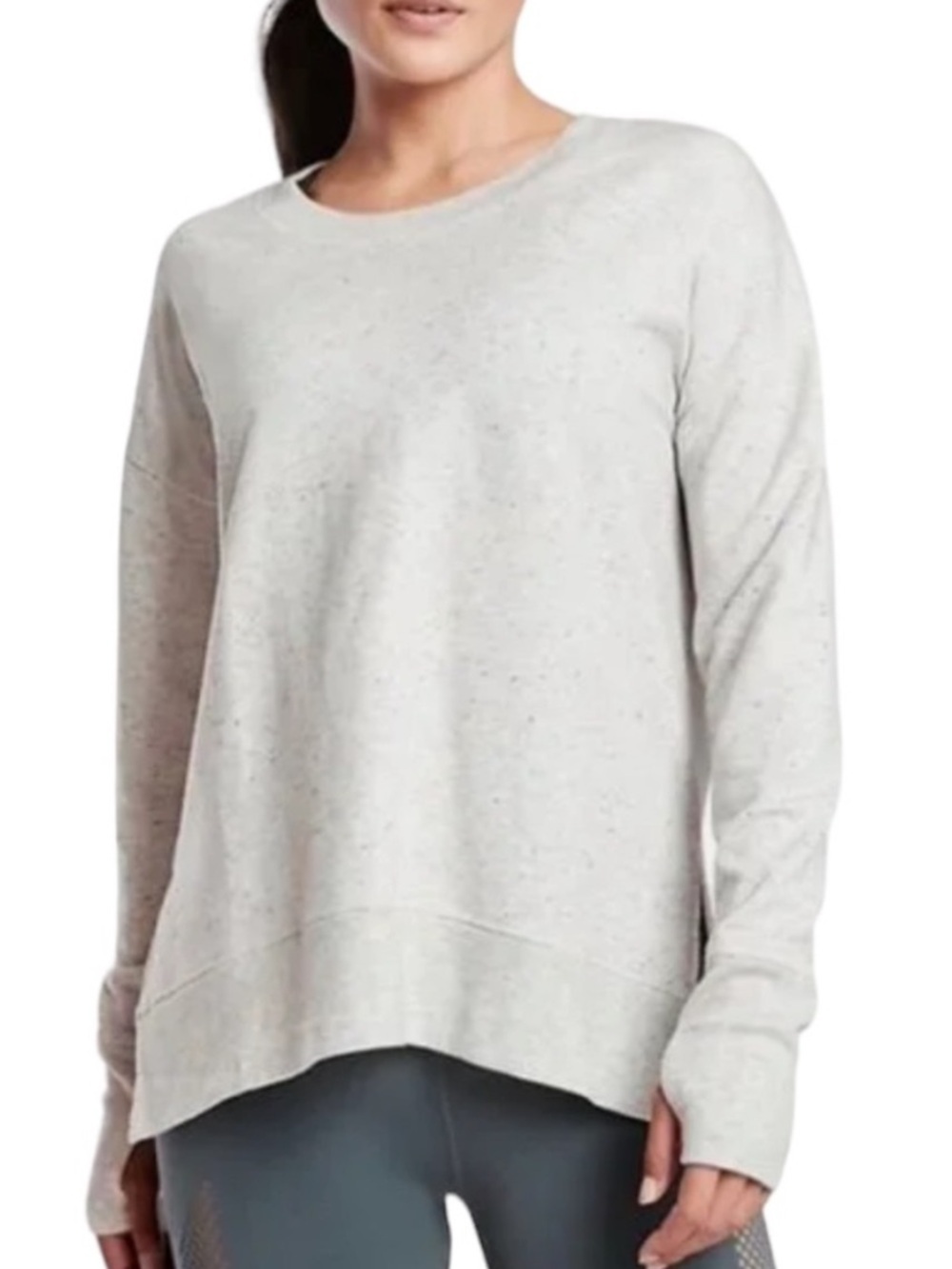 Athleta Balance Pullover Light Heather Gray Speckled Crewneck Sweatshirt